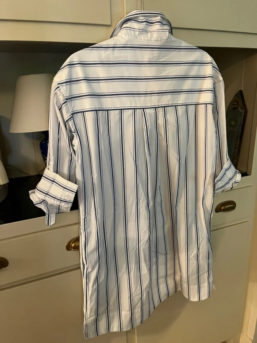 J. Crew White with Blue Vertical Stripes dress